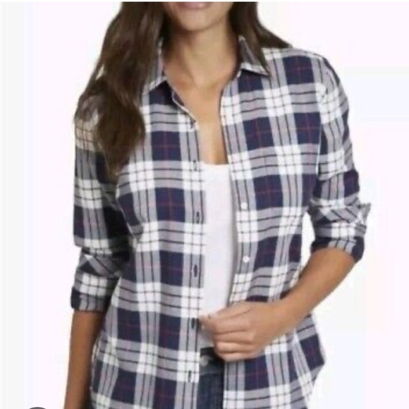 UNTUCKit Women's Sorbo Plaid Button Up Long Sleeve Blue/White Shirt‎ Size S - Picture 2 of 11